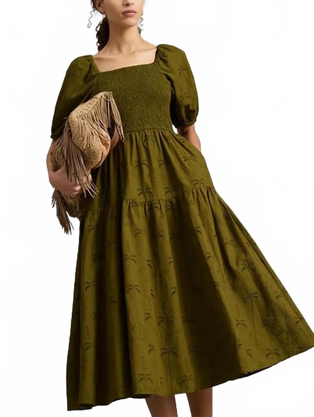 NEW WHITE STUFF iva shirred dress in khaki green